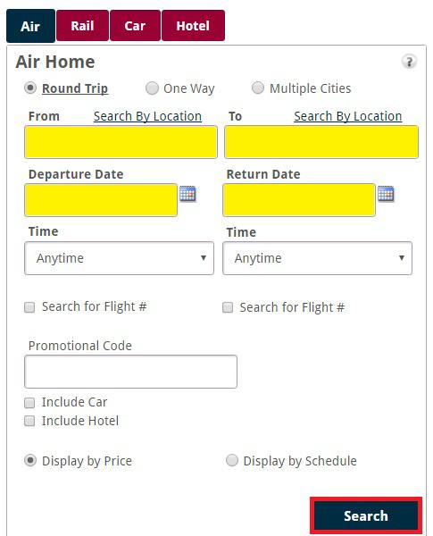 BOOK A TRIP Once logged in, select the appropriate travel button for One Way, Round Trip or Multiple Cities. Fill out the From and To fields with the city or Airport Code.