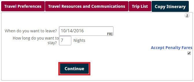 If the logged in User has the right to select another traveler, they will be prompted to do so at this time by