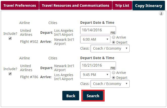The selected copied trip information will be auto-populated and asked to be confirmed before searching.