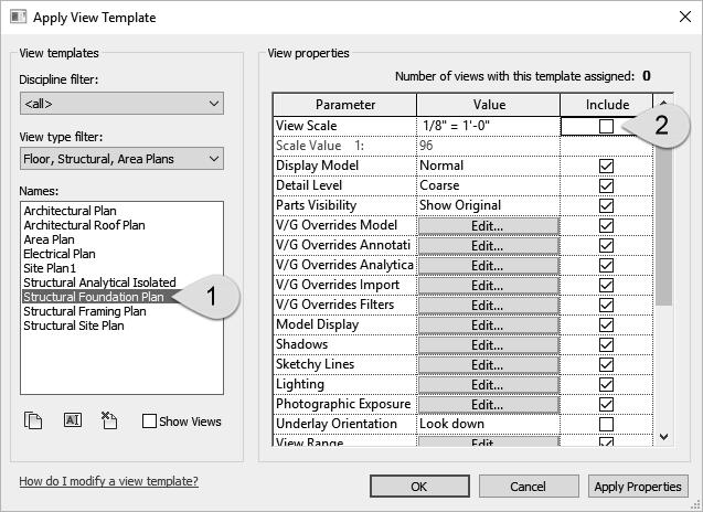 Structural System FIGURE 8-2.10 Apply View Template dialog Structural Level 1 Notice the View Scale is set to ⅛ -1-0.