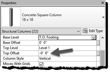 Design Integration Using Autodesk Revit 2018 26. With the concrete columns selected, note their Instance Parameters via the Properties Palette. 27.