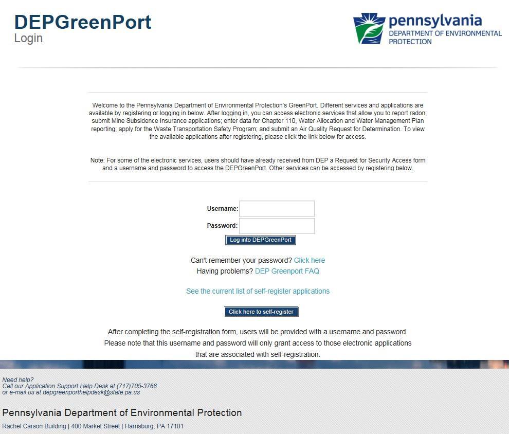 DEPGreenPort Application Login www.depgreenport.state.pa.us 1.