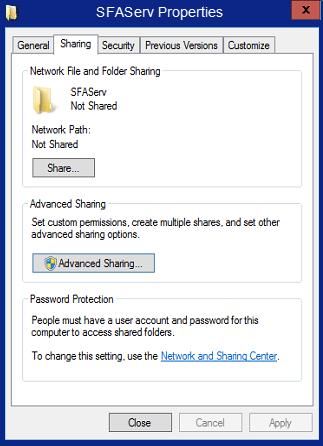 2 Installing Network Server Step 3: Sharing the SFAServ Folder Step 3: Sharing the SFAServ Folder The next step is to share the \SFAServ folder with full control for the following users or groups:
