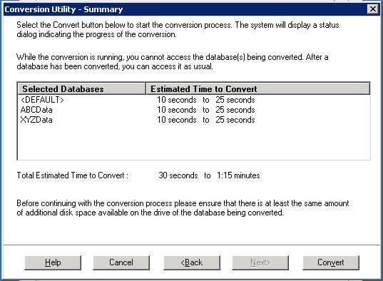 Upgrading Network Server Step 5: Converting Your Current Data 9. Select the database(s) that you want to convert, and then click the Next button.