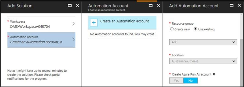 8. The following screen shows the automation account form you must fill out. 9.