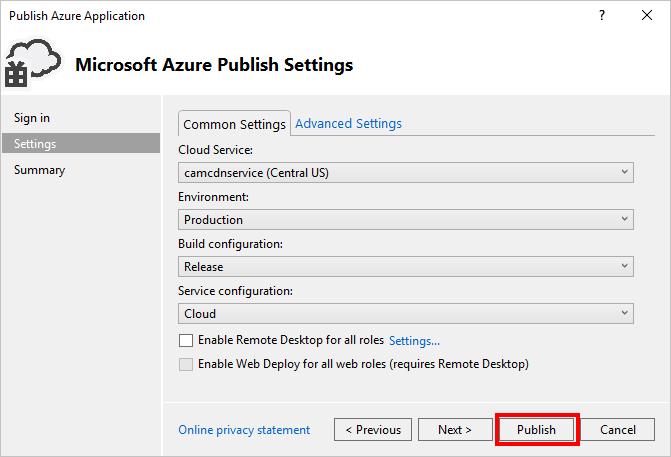 For more information on this option, see Publishing a Cloud Service using the Azure Tools.