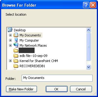 The Browse for Folder dialog