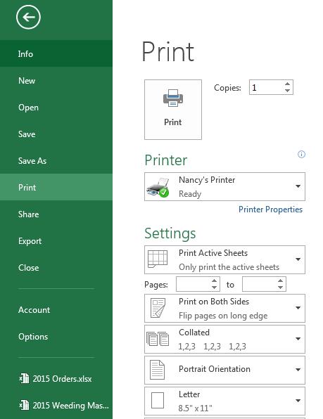Printing: Print Preview 17 Open the Titles Worksheet Click on the File Tab and