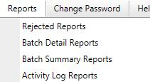 . A. Creating Batch Detail, Batch Summary, and Work Reports 1. On the Reports menu, select a report. 2. Select a category from the list. 3.