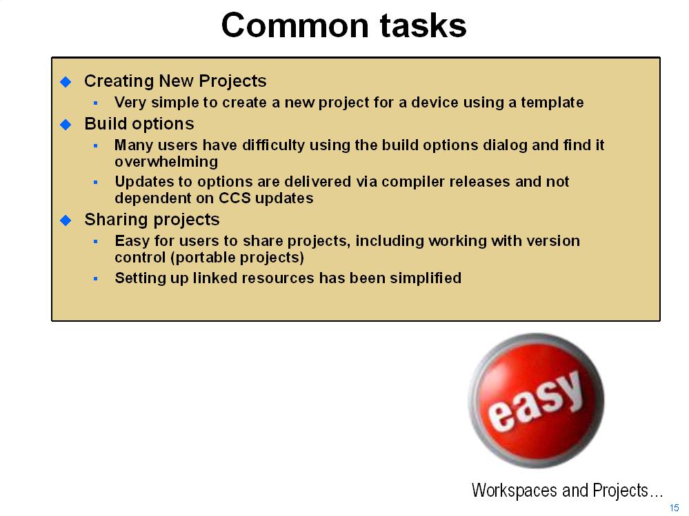 Code Composer Studio Workspaces and Projects Workspace Project 1 Project 2 Project 3 Settings and preferences Link Project Project Project Link Source files Source files Header Source files files