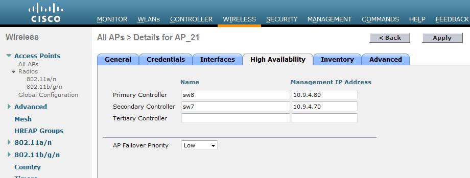 Primary Controller Name Primary controller name configuration controls to which Cisco WLC an AP will associate. Controller name included in discovery requests sent by Cisco WLC.
