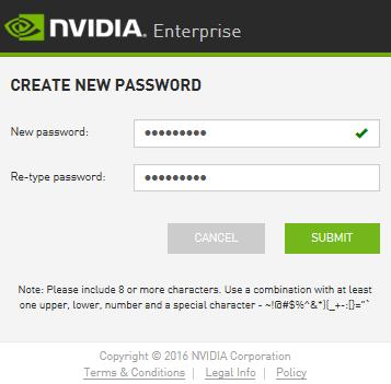 Getting Your NVIDIA Software A message confirming that your password has been set successfully appears.