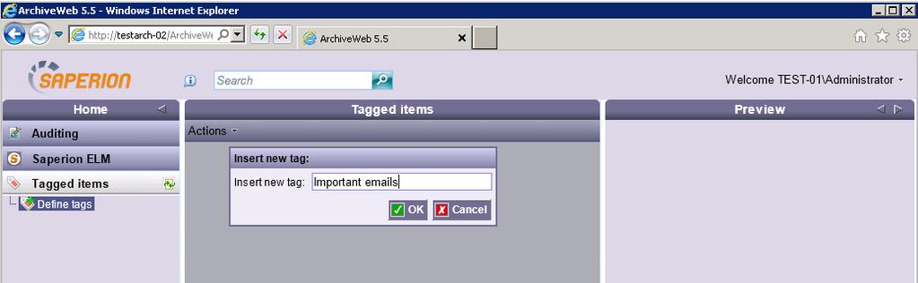 4.7 2. Public Folders In the Insert new tag pop-up dialog, enter the name for the new tag (for example, "Important emails"), and click [OK]. Fig.