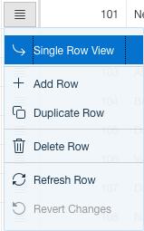 Edit Line Menu Single Row View Add Row Duplicate Row