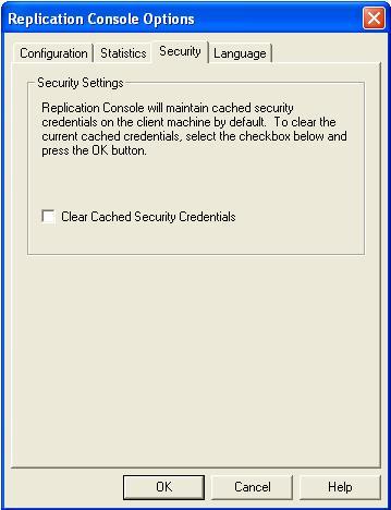 Clearing stored security credentials Use the following steps to remove credentials cached in the Replication Console. 1.