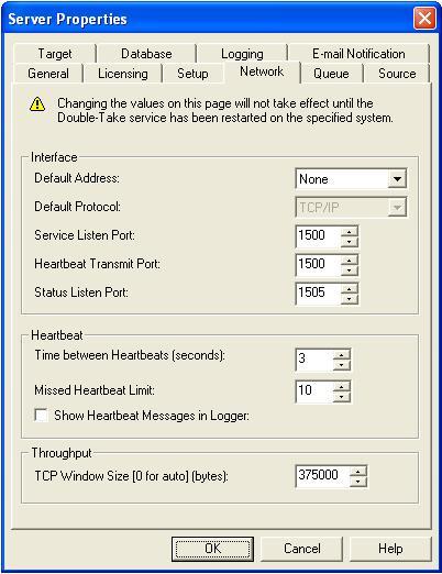 Configuring network communication properties for a server 1. Right-click a server on the left pane of the Replication Console. 2. Select Properties 3. Select the Network tab. 4.