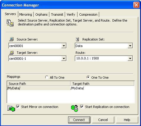 Establishing a connection manually using the Connection Manager After you have created a replication set, you can establish a connection through the Connection Manager by connecting the replication