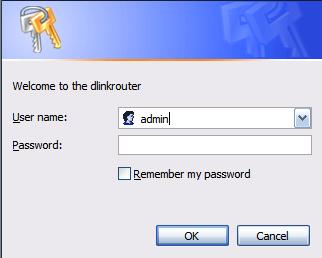 IP address of the router (192.168.0.1). Enter admin as the User name field and enter the password in the Password field.