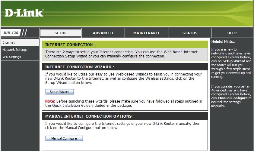 Setup Wizard You may click Setup Wizard to quickly configure your router. If you want to enter your settings without running the wizard, click Manual Configure and skip to page 16.