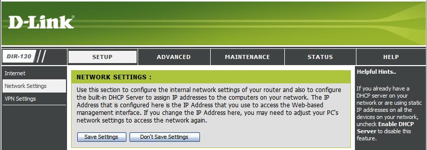 This section will allow you to change the local network settings of the router and to configure the DHCP settings.