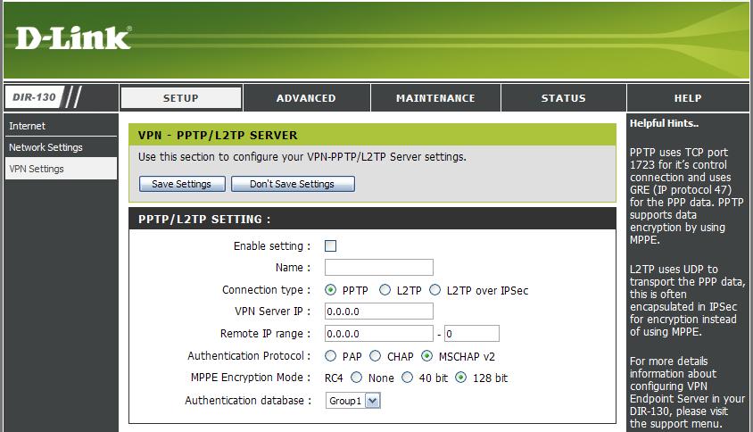 PPTP/L2TP Settings PPTP uses TCP port 1723 for its control connection and uses GRE (IP protocol 47) for the PPP data. PPTP supports data encryption by used MPPE.