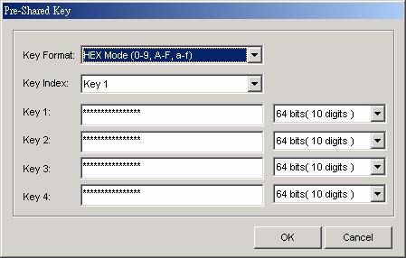 Key Format: You can enter the key values in either Hex Mode or ASCII Mode. The key value is case-sensitive. The valid key values for Hex Mode and ASCII Mode are listed below.