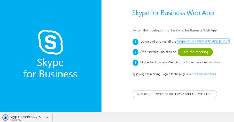 WEB Option 3: Join with installing the Skype Web App plug-in