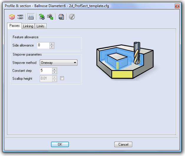 Open the toolpath parameters of the Profile & Section toolpath.