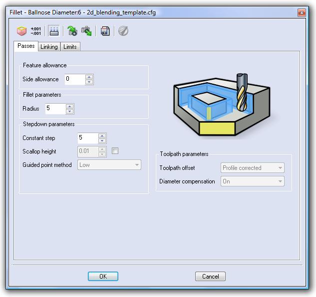 Select the Filleting strategy When the tool crib opens select the 6mm Ballnose tool and select OK. N.B. it is also possible to pick Bullnose and corner rounding tools from the VISI tools db.