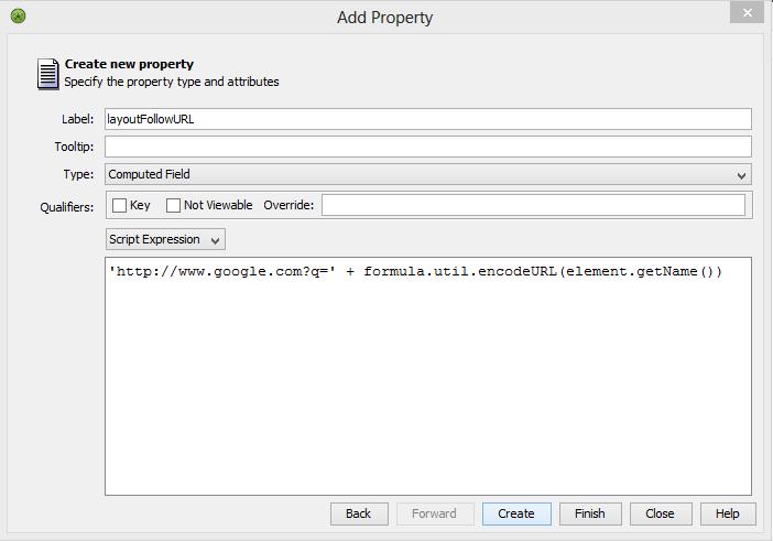 2b Specify a fully qualified URL as desired. In the illustration example above, we ve defined a computed field property that uses a script expression to append the URL with the element name.