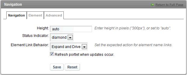 To configure the Navigation portlet: 1 Click Options and select Preferences. The Navigation tab opens.