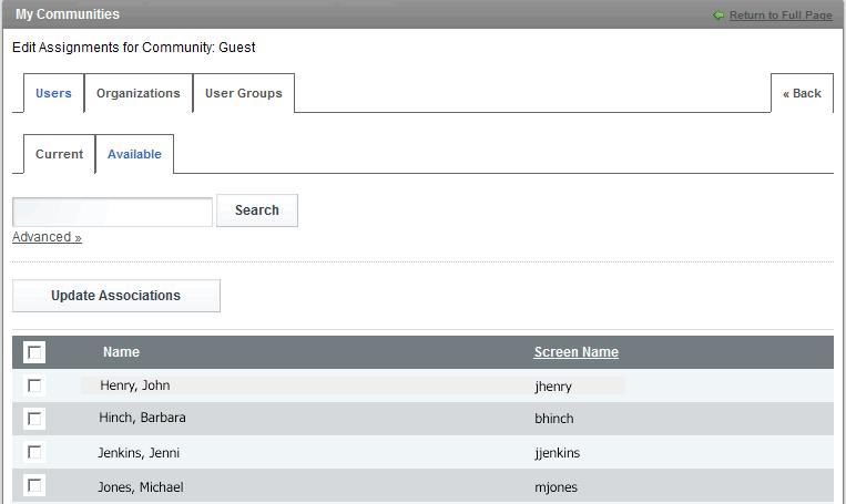 4 Select the check box next to the user names to add to the community. 5 