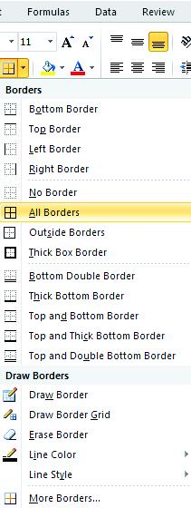 If you do not use cell borders but want worksheet gridline borders for all cells to be visible on printed pages, you can display the gridlines. 8 Apply Cell Borders 1.
