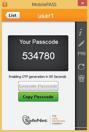 4. In this example, we enroll MobilePASS token with user1 successfully.