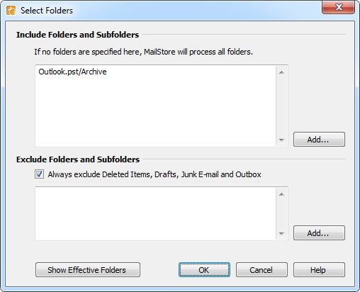Email Archiving with MailStore Basics 9 Selecting Folders for Archiving Specific folders can be selected to be archived by MailStore.