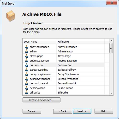 Select the archive of the user for whom the selected file is to be archived.