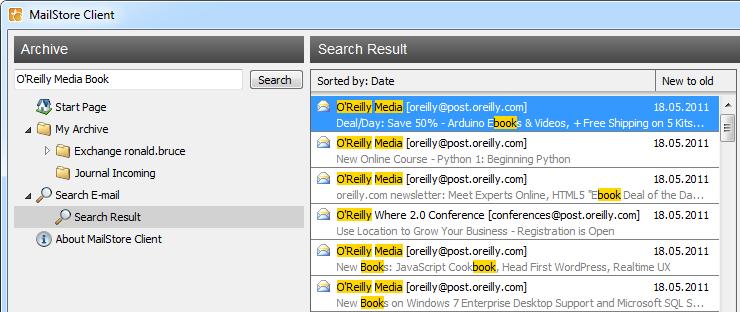 Accessing the Archive with the MailStore Client software 53 Using Quick Search Quick search is located in the upper left area of the application window.
