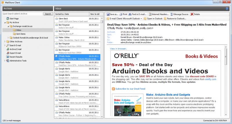 Accessing the Archive with the MailStore Client software 56 Starting the Search Click on Search to start the search. Results are displayed in a list in the left section of the main window.