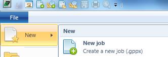 New Data Job Start a new Data job by clicking New job in either the: Quick access toolbar Start menu Media Selection / Real-time Preview By default, or unless another SW code is selected