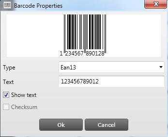 Insert Barcode Right click in First data, Select Insert Barcode OR