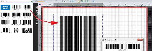 Barcodes Select barcode type from the library and insert onto the
