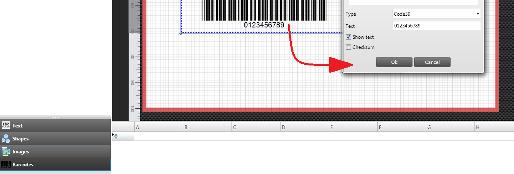 Confirm barcode type then enter required data into the Text field.