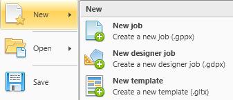 Start Menu and Quick Access toolbar Start Menu New New job create a new Data job. New designer job create a new Designer job. New template create a new Label template.
