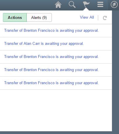 Figure 10: Example of Actions requiring an Approval action Alerts Alerts enable users to navigate to a transaction where a status or some