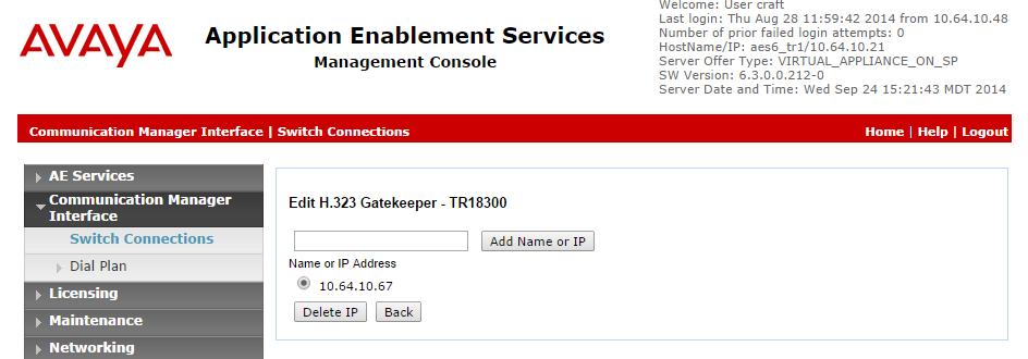 Click the Edit PE/CLAN IPs button on the Switch Connections screen to configure the procr or CLAN IP Address(es) for TSAPI message traffic. The Edit Processor Ethernet IP screen is displayed.