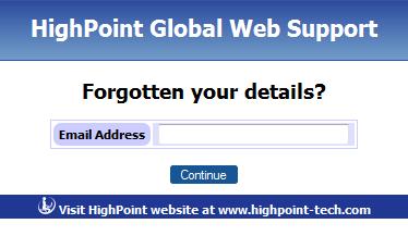 4 2 Accessing the Global Web Support portal The HighPoint Global Web Support portal will display the following login screen after accessing the Web Support URL: 2.
