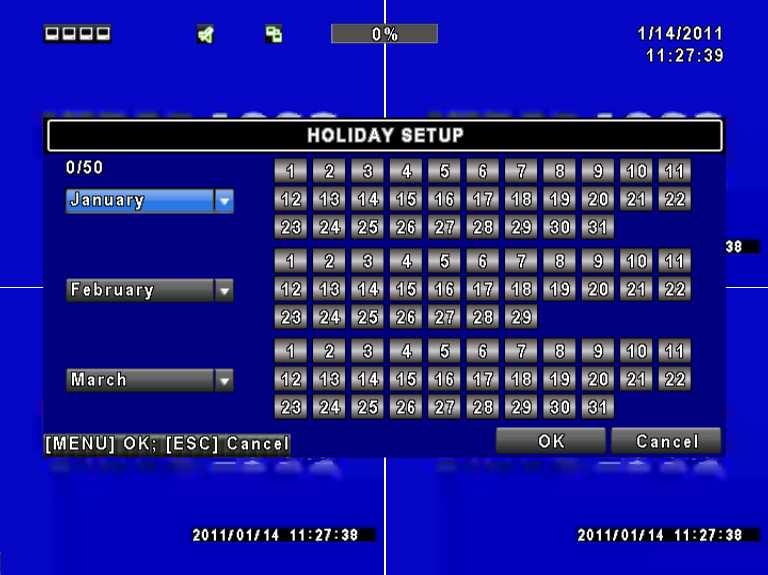 4.2 Holiday Setup Enables schedule recording according to the time schedule (shown above).