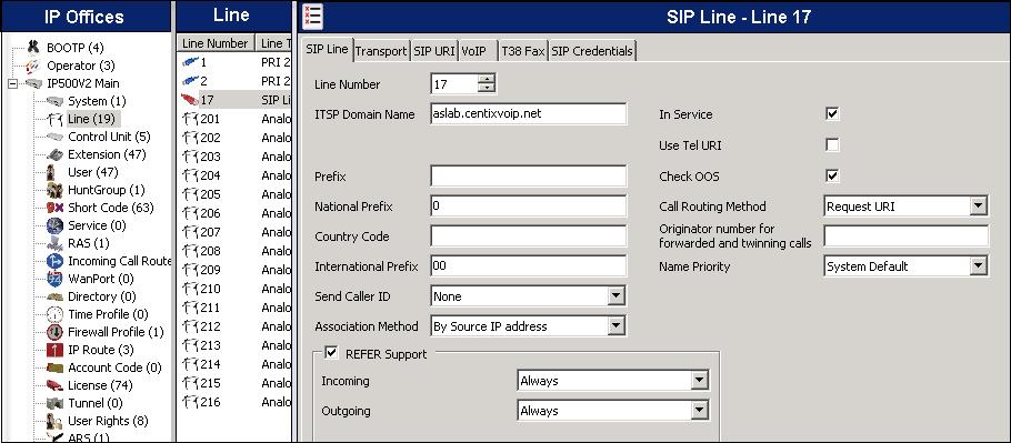 5.8. Administer SIP Line A SIP line is needed to establish the SIP connection between Avaya IP Office and the AT&T SIP Trunk Service.