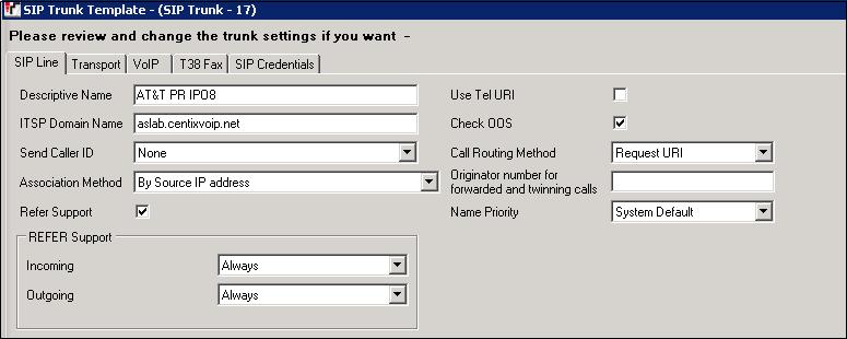 The trunk s settings are displayed as configured in Section 5.8.