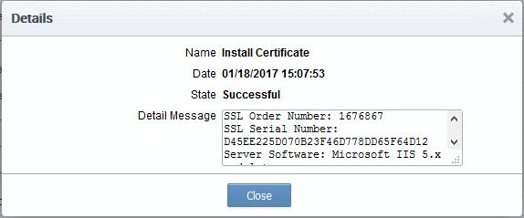 controller and click the 'Commands' button You will see successful execution of 'Install Certificate' command.
